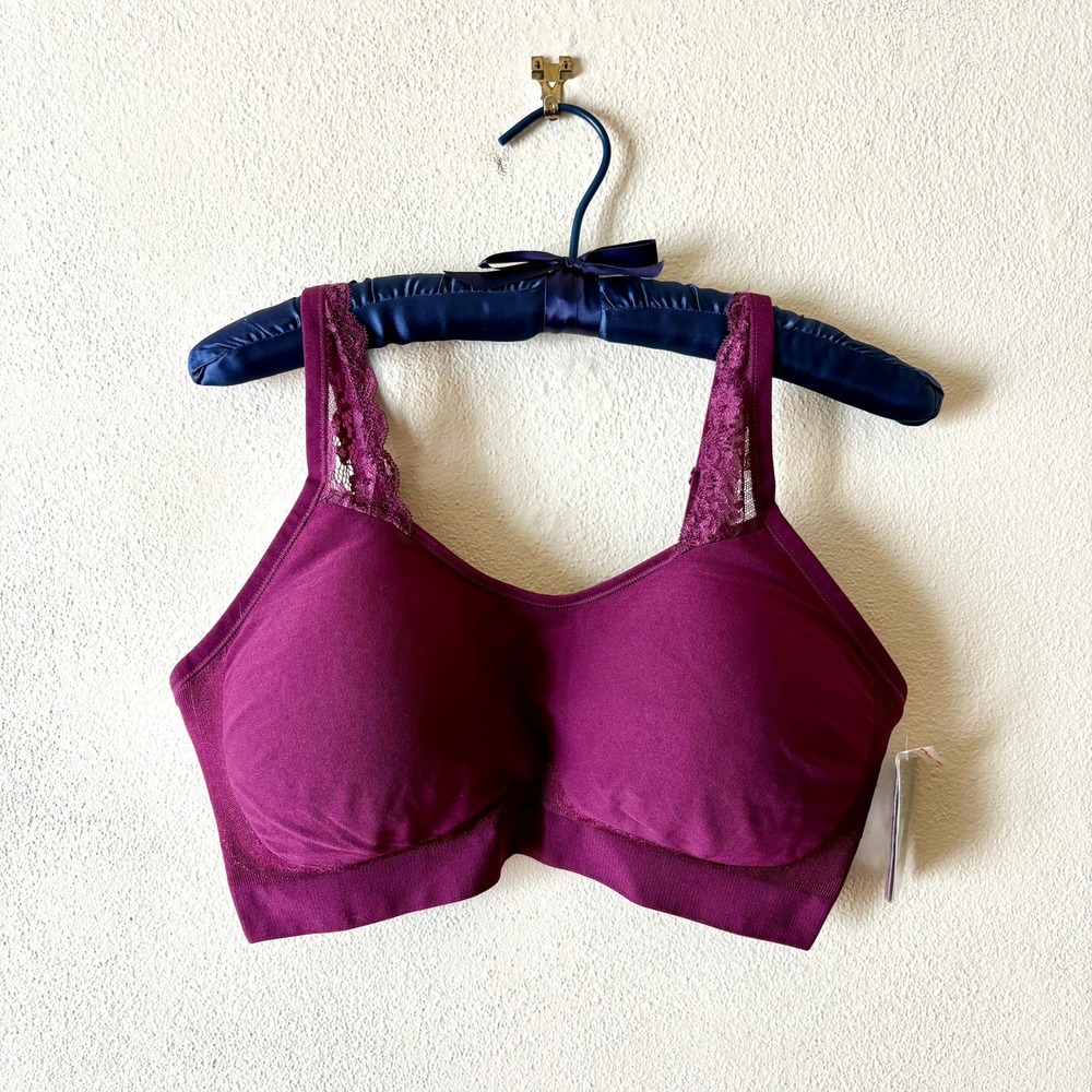 NEW Underoutfit Style 445 Comfort Shaping Bra Purple Lace Trim 2XL Extender NWT